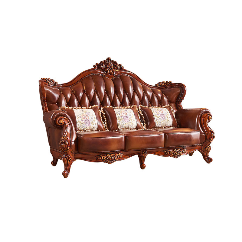 Solid Wood Double sided Carved Sofa 90.55 Leather Sofa